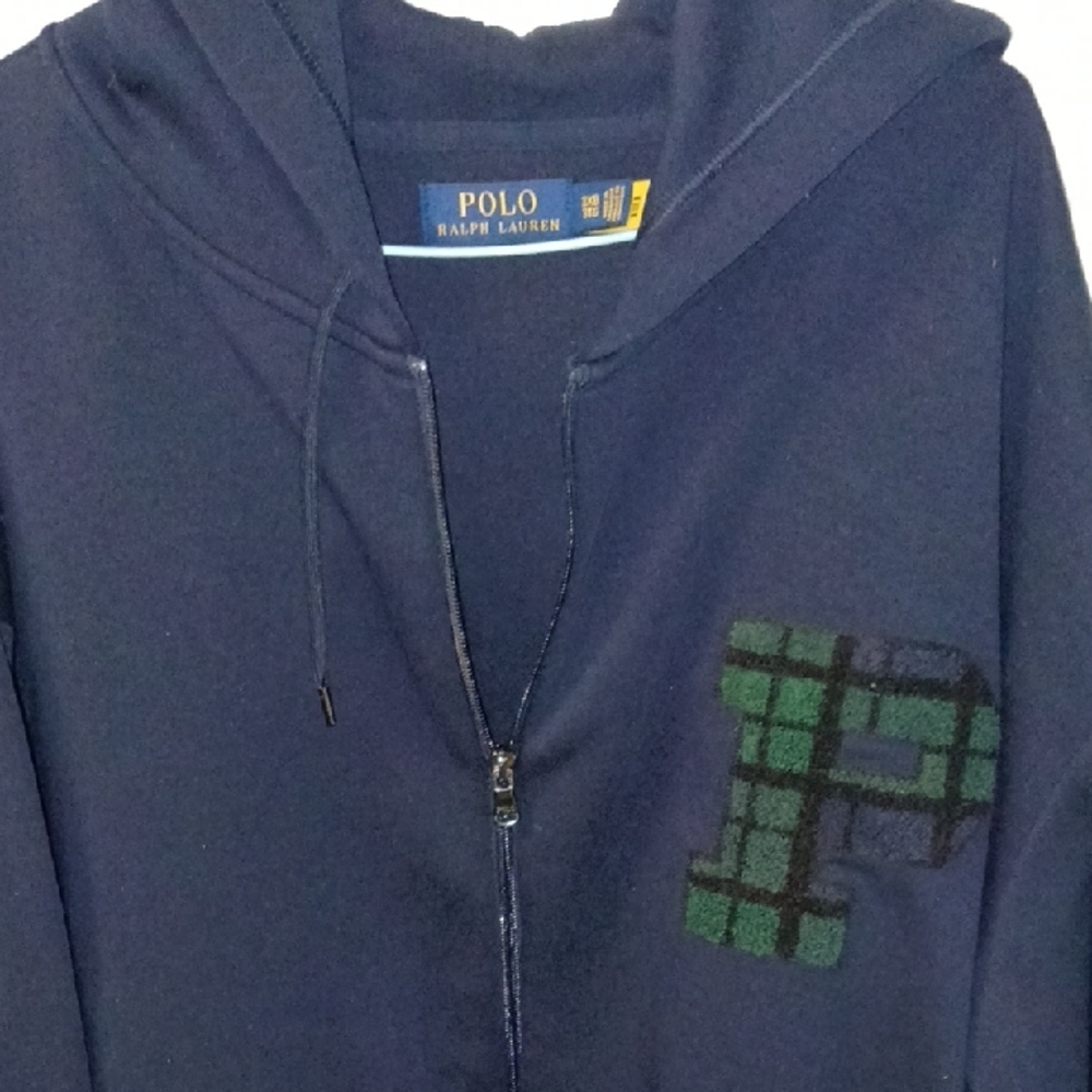 Polo by Ralph Lauren Navy Zip Hoodie with Green Plaid Patch